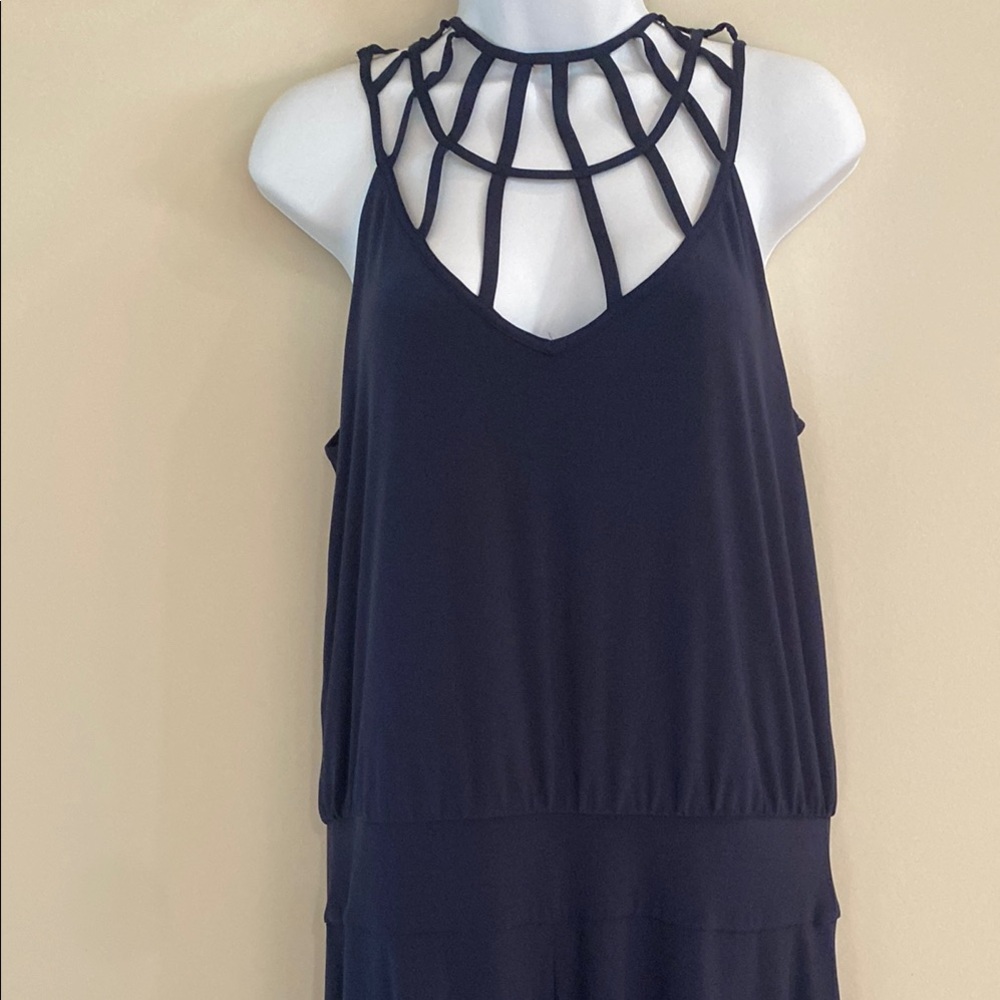 White House Black Market Blue Halter Wide Leg Jumpsuit